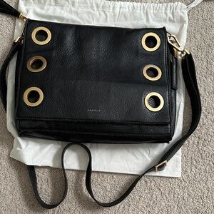 Hammett Black Leather Cross Body Bag with Gold Accents